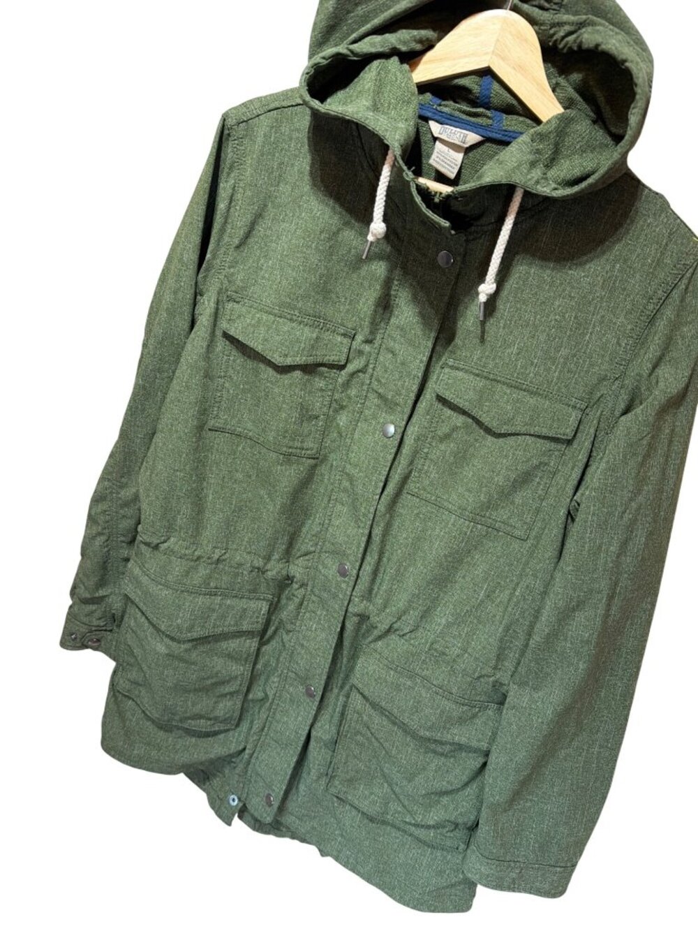 Duluth Trading Co Mist Master Jacket Green Hooded Utility Coat Large